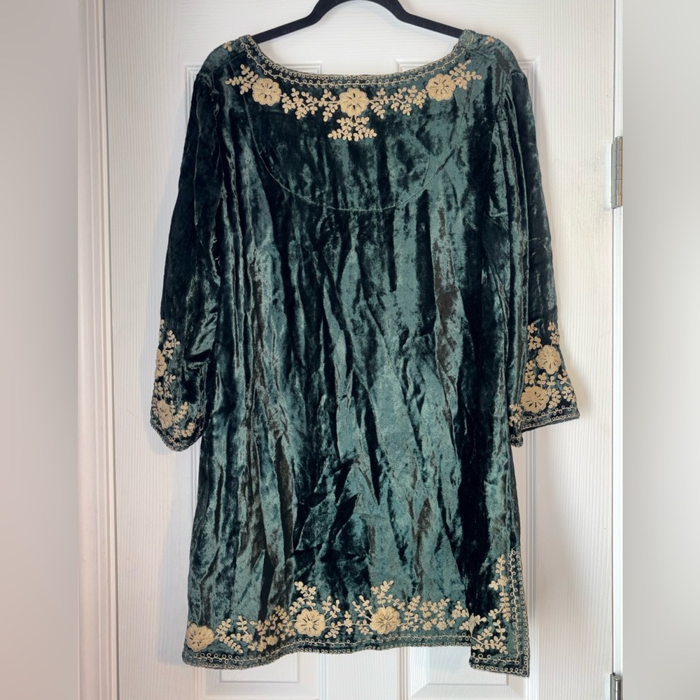 Soft Surroundings Top Women Green Large Velvet Embroidered India Whimsigoth Boho - Picture 2 of 6